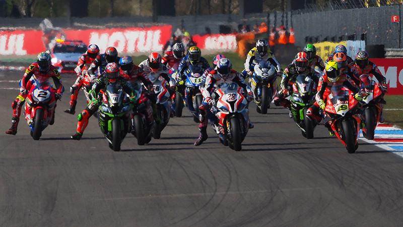 The start of a World Superbike race at Assen in 2019. Photo courtesy of Dorna.