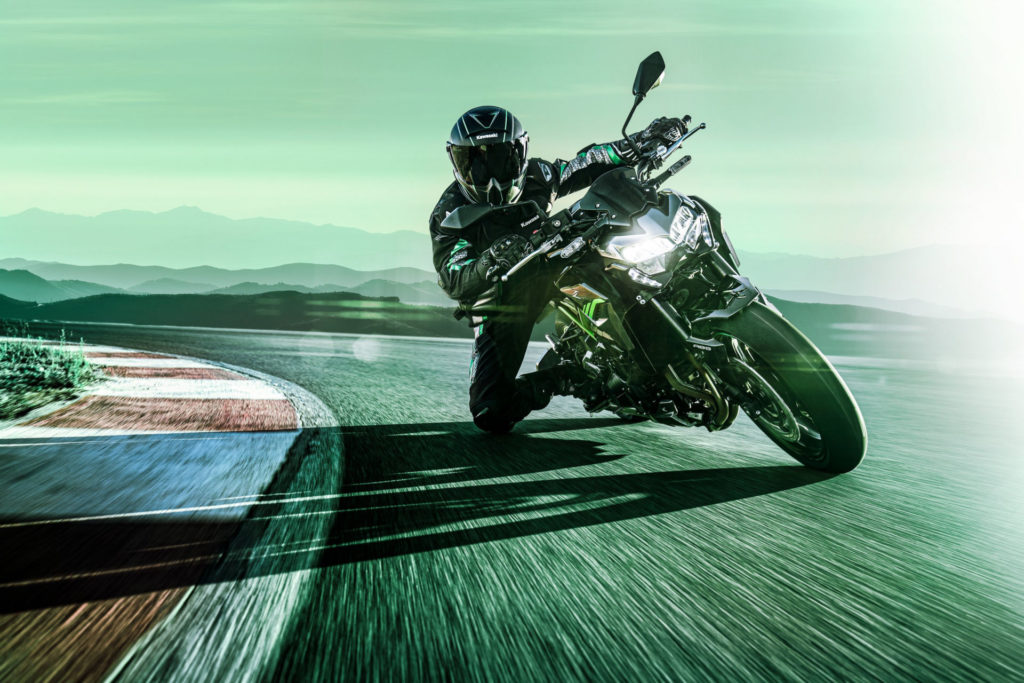 A 2020-model Kawasaki Z900 at speed. Photo courtesy of Kawasaki Motors Corp., U.S.A.