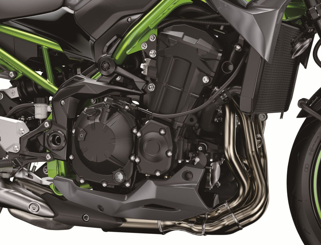 The engine of a 2020-model Kawasaki Z900. Photo courtesy of Kawasaki Motors Corp., U.S.A.