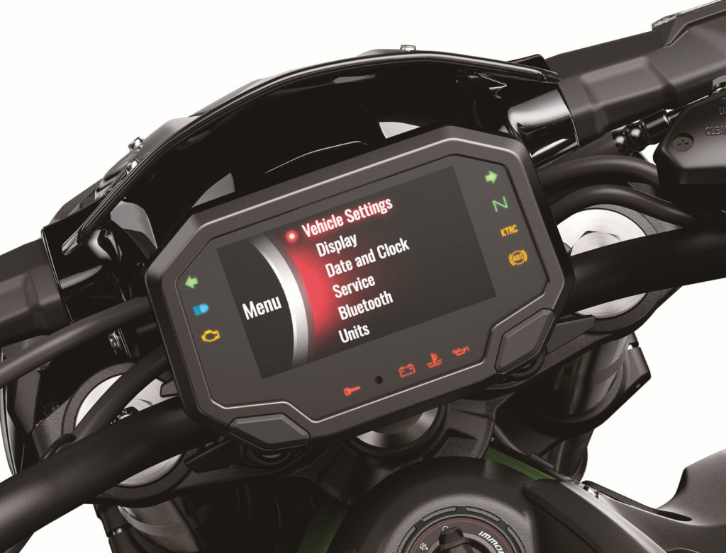 The dashboard on a 2020-model Kawasaki Z900. Photo courtesy of Kawasaki Motors Corp., U.S.A.