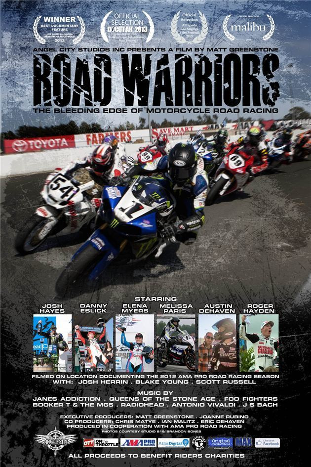 The cover art for the motorcycle road racing documentary Road Warriors. Image courtesy of Matt Greenstone.