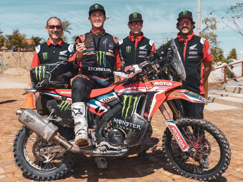 Ricky Brabec (second from left) and his team, after winning the Sonora Rally. Photo courtesy of Honda Racing Corporation.