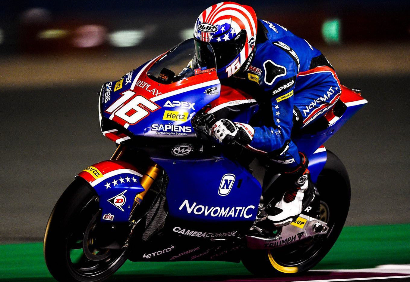 American Joe Roberts (16) in action at Losail International Circuit. Photo courtesy of American Racing Team.