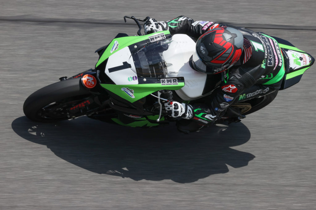 Kyle Wyman (1) during qualifying for the Daytona 200 at Daytona International Speedway. Photo by Brian J. Nelson, courtesy of KWR.