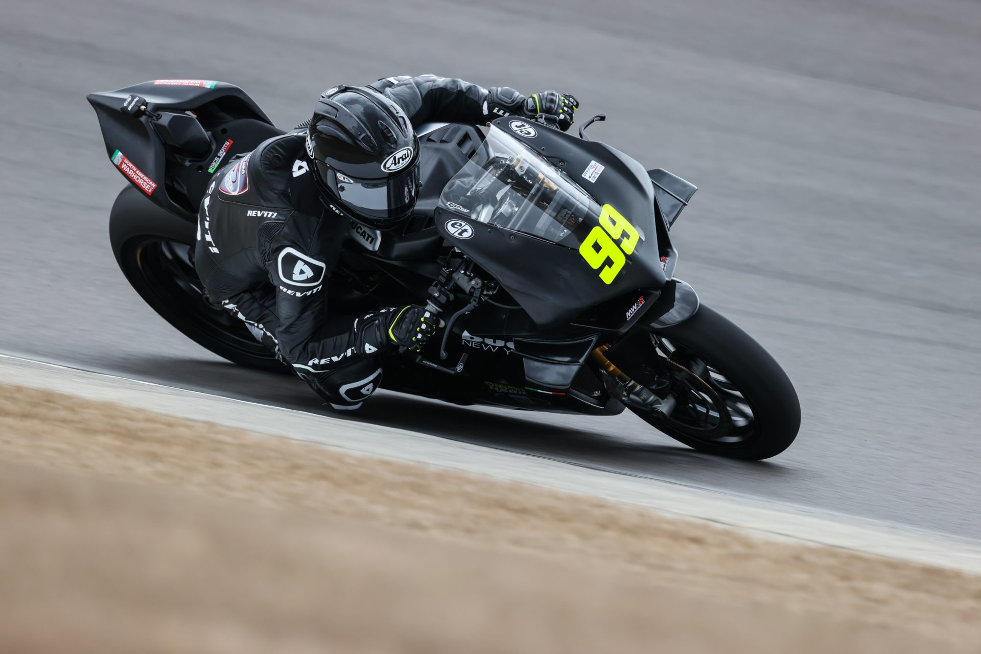 PJ Jacobsen (99) on his Celtic HSBK Racing Ducati Panigale V4 R during the MotoAmerica pre-season test at Barber Motorsports Park. Photo by Brian J. Nelson.