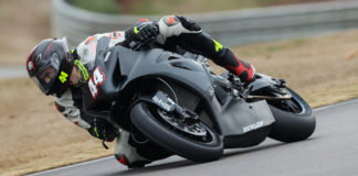 Dunlop motorcycle tire test engineer/rider Taylor Knapp (44) in action during the official MotoAmerica pre-season test at Barber Motorsports Park. Photo by Brian J. Nelson.