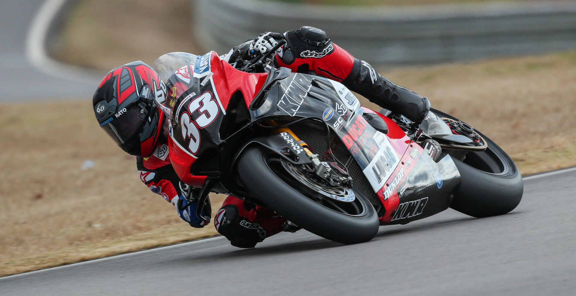 Kyle Wyman (33) on his KWR Ducati Panigale V4 R Superbike during the MotoAmerica pre-season test at Barber Motorsports Park. Photo by Brian J. Nelson, courtesy of KWR.