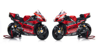 The Ducati Desmosedici GP20 MotoGP racebikes of Andrea Dovizioso and Danilo Petrucci. Photo courtesy of Ducati Corse.