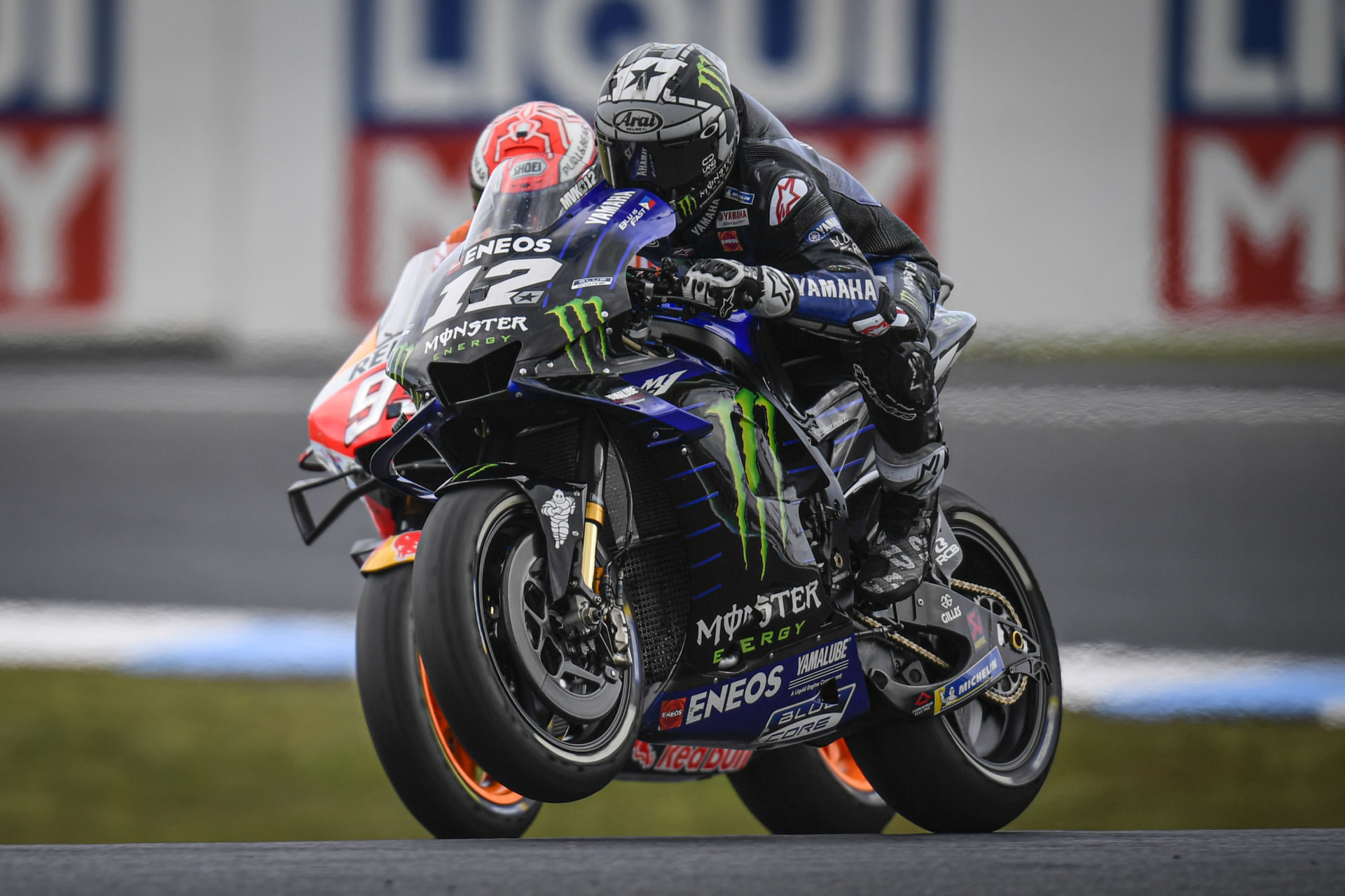 Maverick Vinales (12) and Marc Marquez (93) in action during the 2019 MotoGP season. Photo courtesy of Dorna.