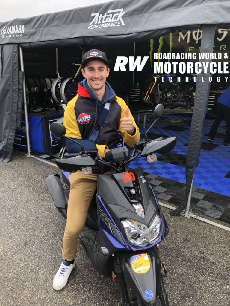 Mathew Scholtz sporting a broken right collarbone at the 2020 MotoAmerica pre-season test at Barber Motorsports Park. Photo by David Swarts.