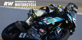 Josh Hayes (4) at speed on his MP13 Racing Yamaha during the opening practice session at the 79th Daytona 200. Photo by Brian J. Nelson.