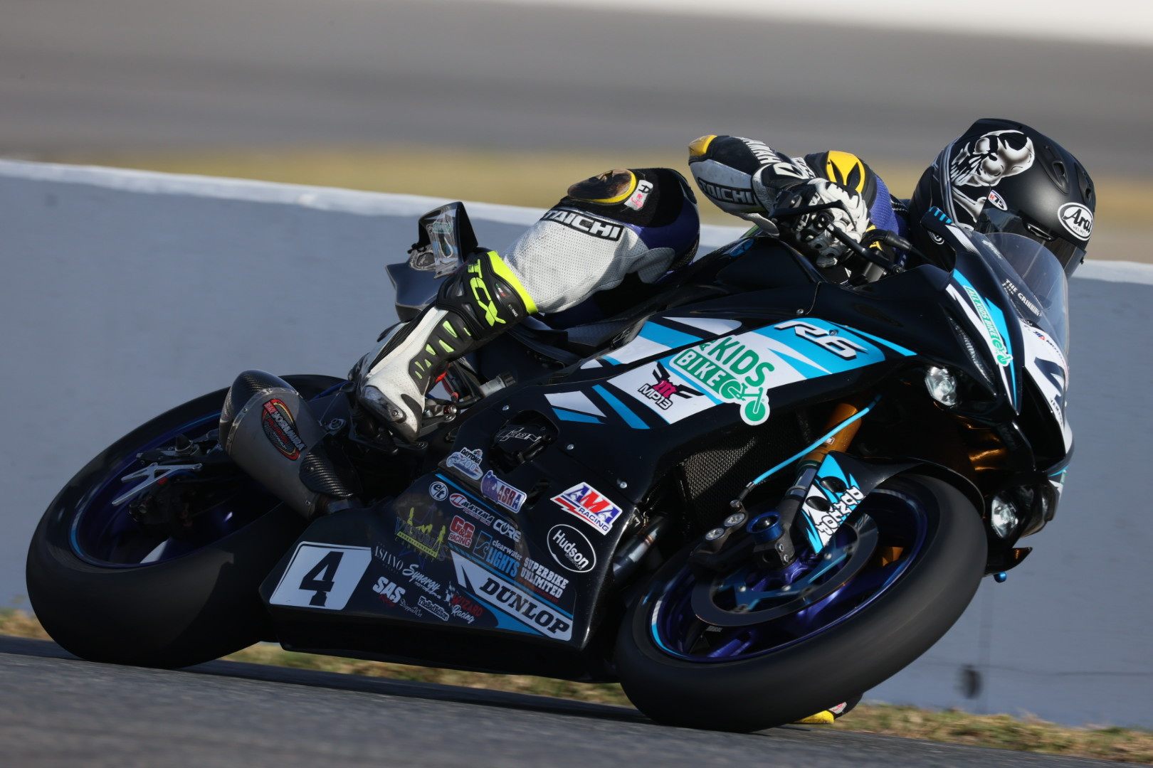 Josh Hayes (4) at speed on his MP13 Racing Yamaha during the opening practice session at the 79th Daytona 200. Photo by Brian J. Nelson.