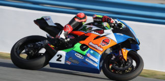 Josh Herrin (2) on his Bellissi Moto/Speed Demon Yamaha YZF-R6 during qualifying for the 79th Daytona 200 at Daytona International Speedway. Photo by Brian J. Nelson.