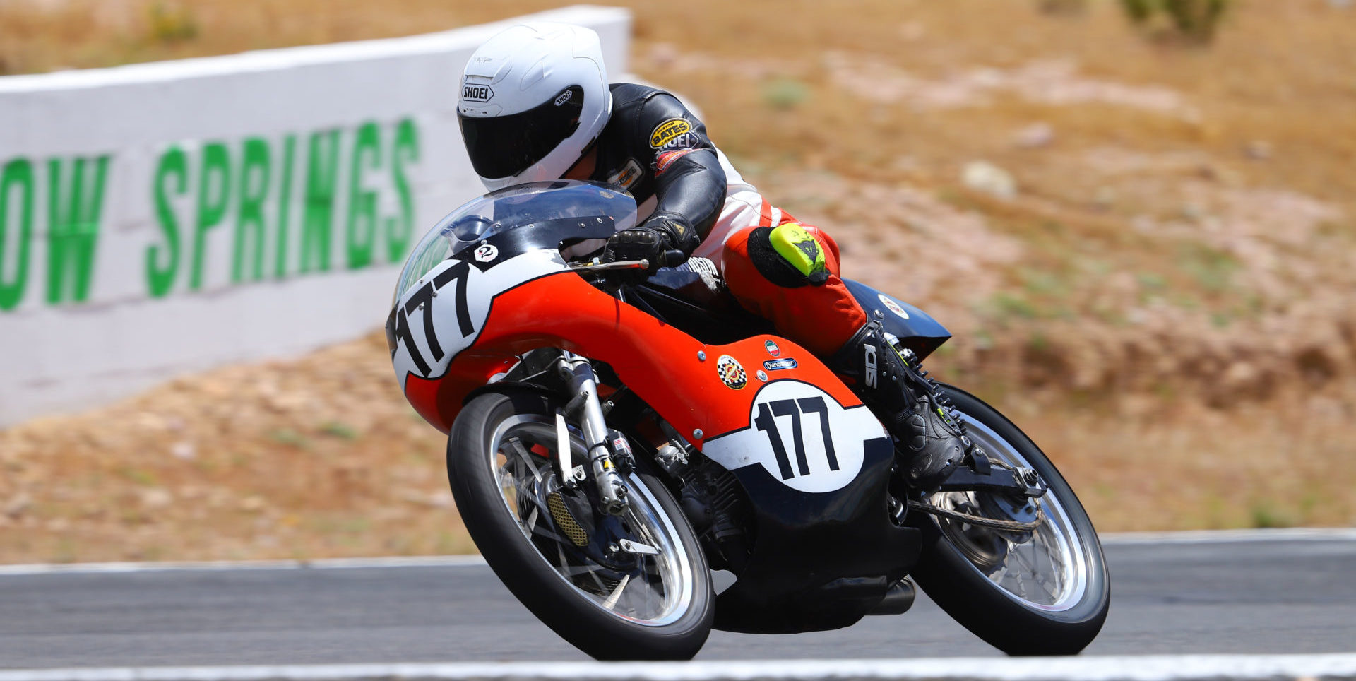 Walt Fulton (177) in action with AHRMA at Willow Springs in 2019. Photo by etechphoto.com, courtesy of AHRMA.