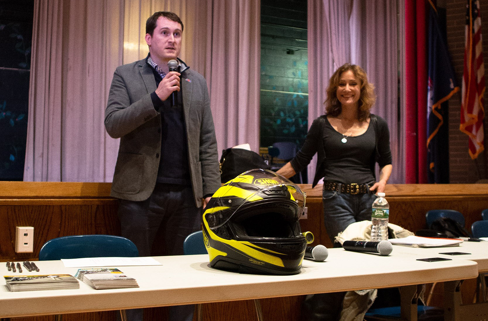 Mike Sayre (left) speaking at a town hall gathering in New York. Photo courtesy of AMA.