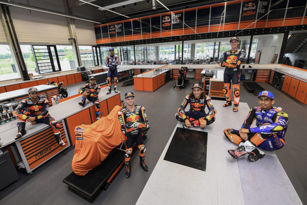 KTM Grand Prix racers at the Red Bull KTM factory race shop in Austria in 2019. Photo courtesy of Dorna.