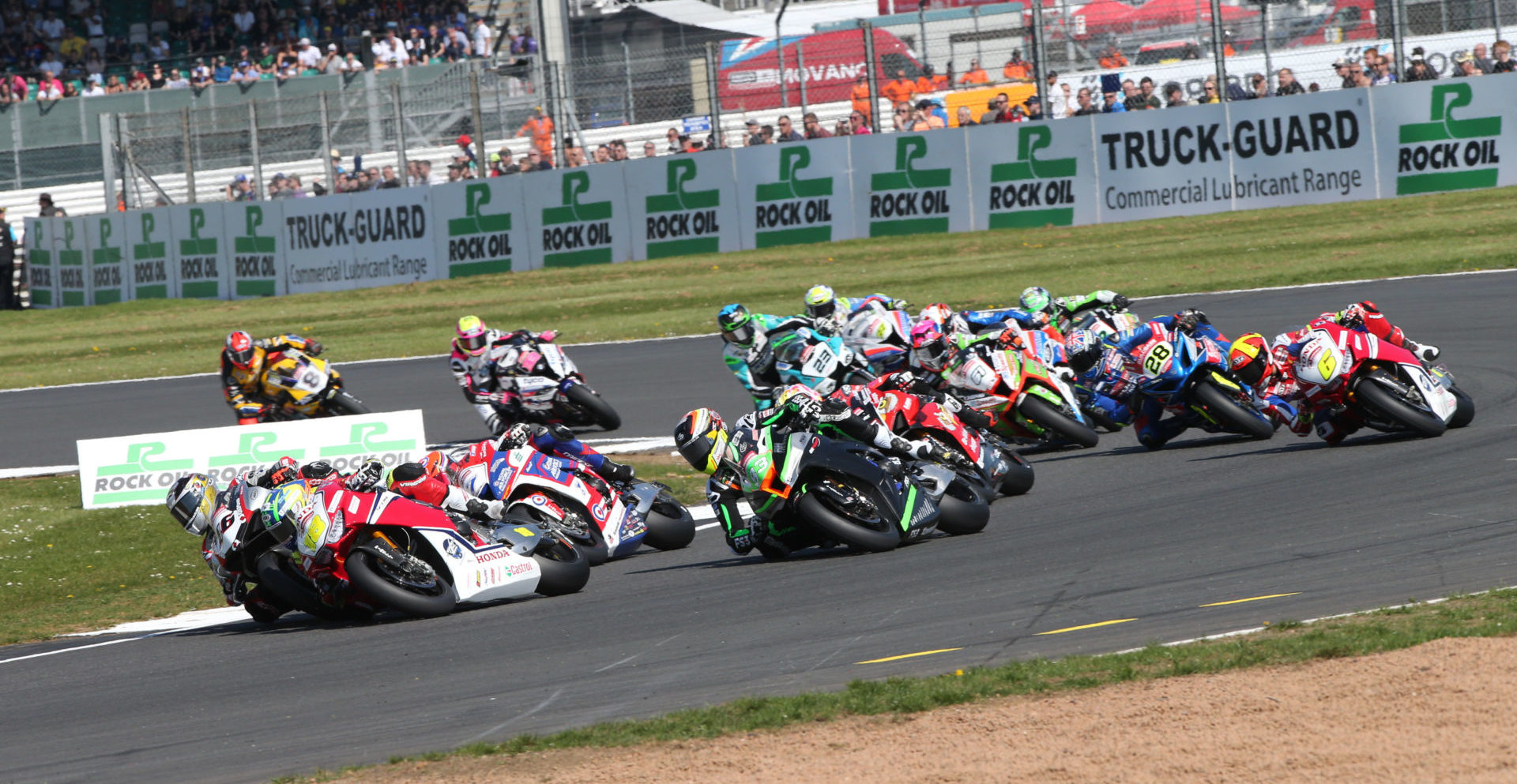 The start of a British Superbike race at Silverstone in 2019. Photo courtesy of MSVR.