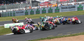 The start of a British Superbike race at Silverstone in 2019. Photo courtesy of MSVR.