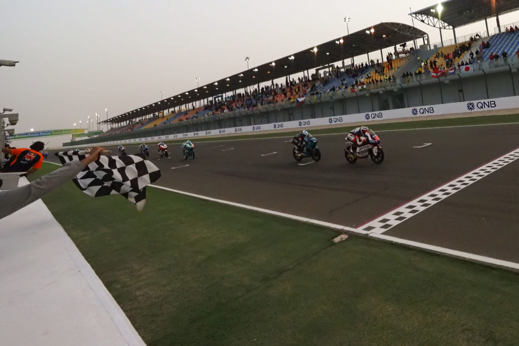 The finish of the Moto3 race in Qatar. Photo courtesy of Dorna.