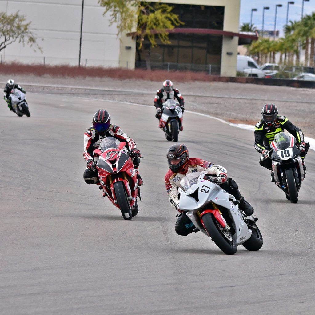 Mario Orozco (27) leads Greg Arnold (271), Tim Parchman (19), David Anderson (308) and Jay Libby (50) in the Saturday WERA West Formula One race. Photo by Michael Gougis.