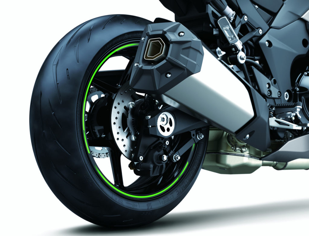 The 2020 Kawasaki Ninja 1000SX comes with a new, single-muffler exhaust system. Photo courtesy of Kawasaki.