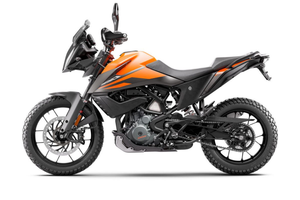 The left side of a 2020-model KTM 390 Adventure. Photo courtesy of KTM North America.