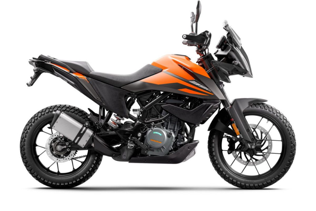 The right side of a 2020-model KTM 390 Adventure. Photo courtesy of KTM North America.