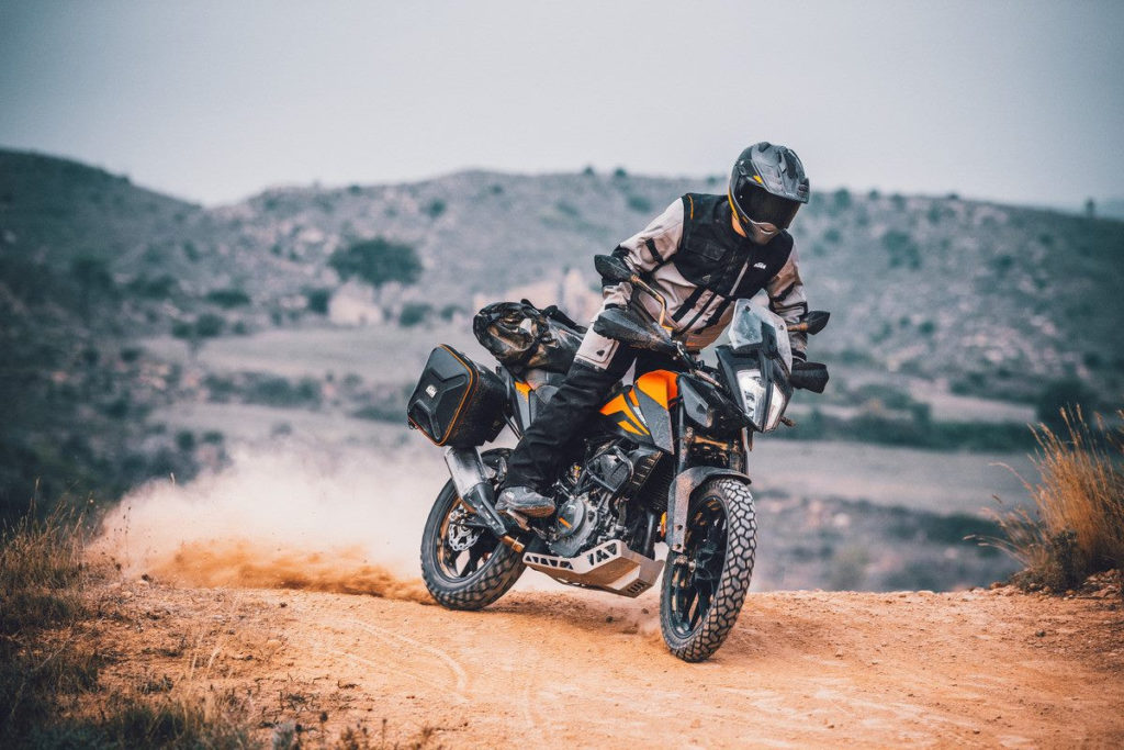 A 2020-model KTM 390 Adventure. at speed. Photo courtesy of KTM North America.