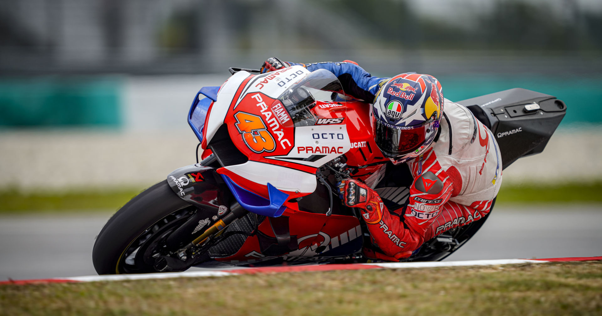 Jack Miller (43) on his Pramac Racing Ducati at the MotoGP pre-season test at Sepang in 2020. Photo courtesy of Pramac Racing.