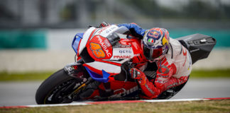 Jack Miller (43) on his Pramac Racing Ducati at the MotoGP pre-season test at Sepang in 2020. Photo courtesy of Pramac Racing.