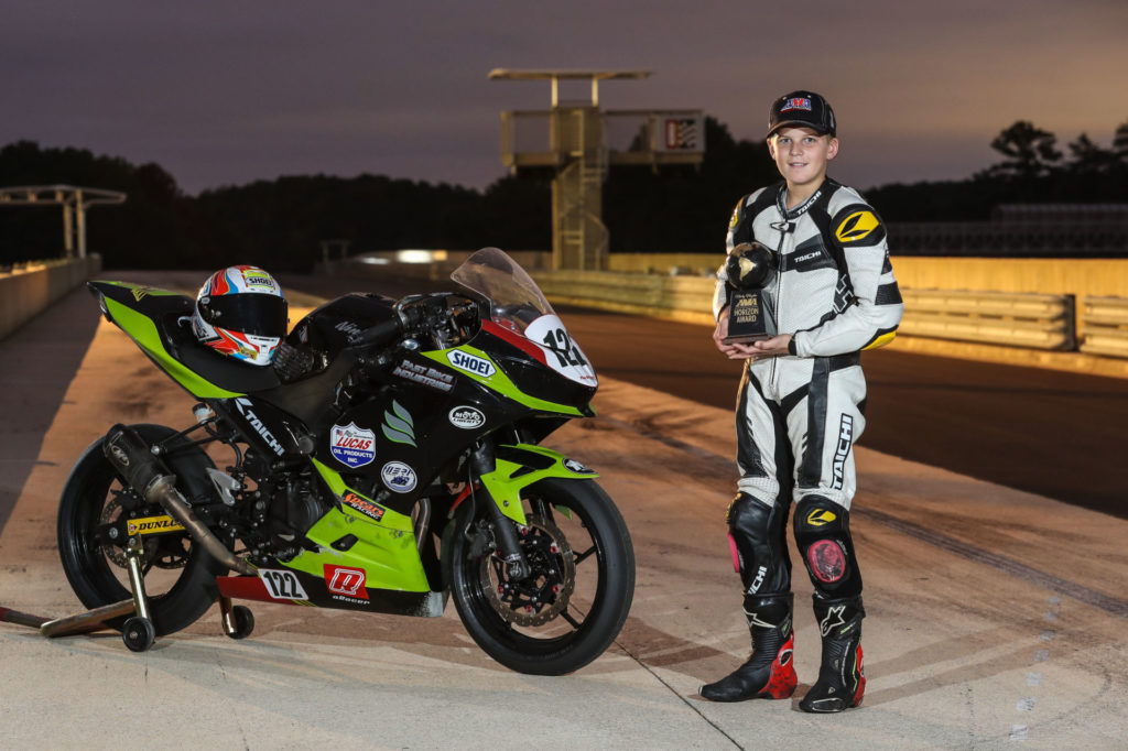 Blake Davis, winner of the 2019 Nicky Hayden AMA Road Race Horizon Award. Photo by Brian J. Nelson, courtesy of AMA.