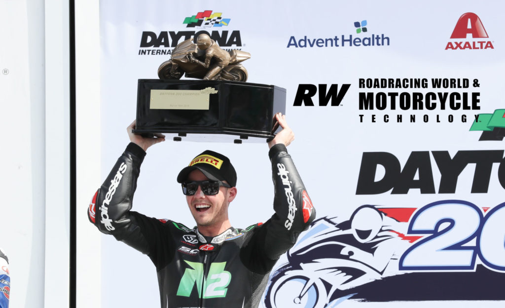 Kyle Wyman, after winning the 78th Daytona 200 in 2019. Photo by Brian J. Nelson.