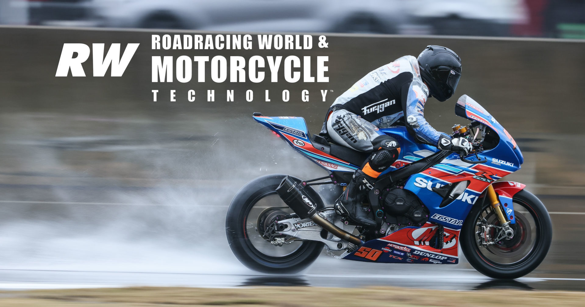 2019 MotoAmerica Supersport Champion Bobby Fong (50) riding his new M4 ECSTAR Suzuki GSX-R1000 Superbike in the wet during the official MotoAmerica pre-season test at Barber Motorsports Park. Photo by Brian J. Nelson.