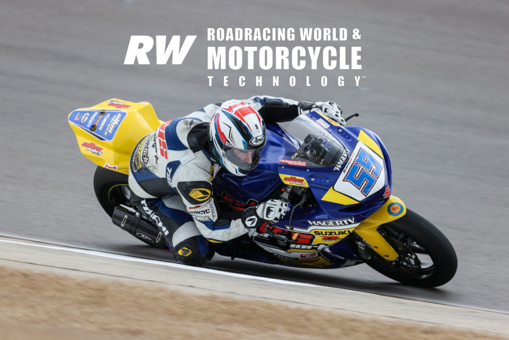 Jaret Nassaney (59) at speed on his Altus Suzuki during the 2020 MotoAmerica pre-season test at Barber Motorsports Park. Photo by Brian J. Nelson.