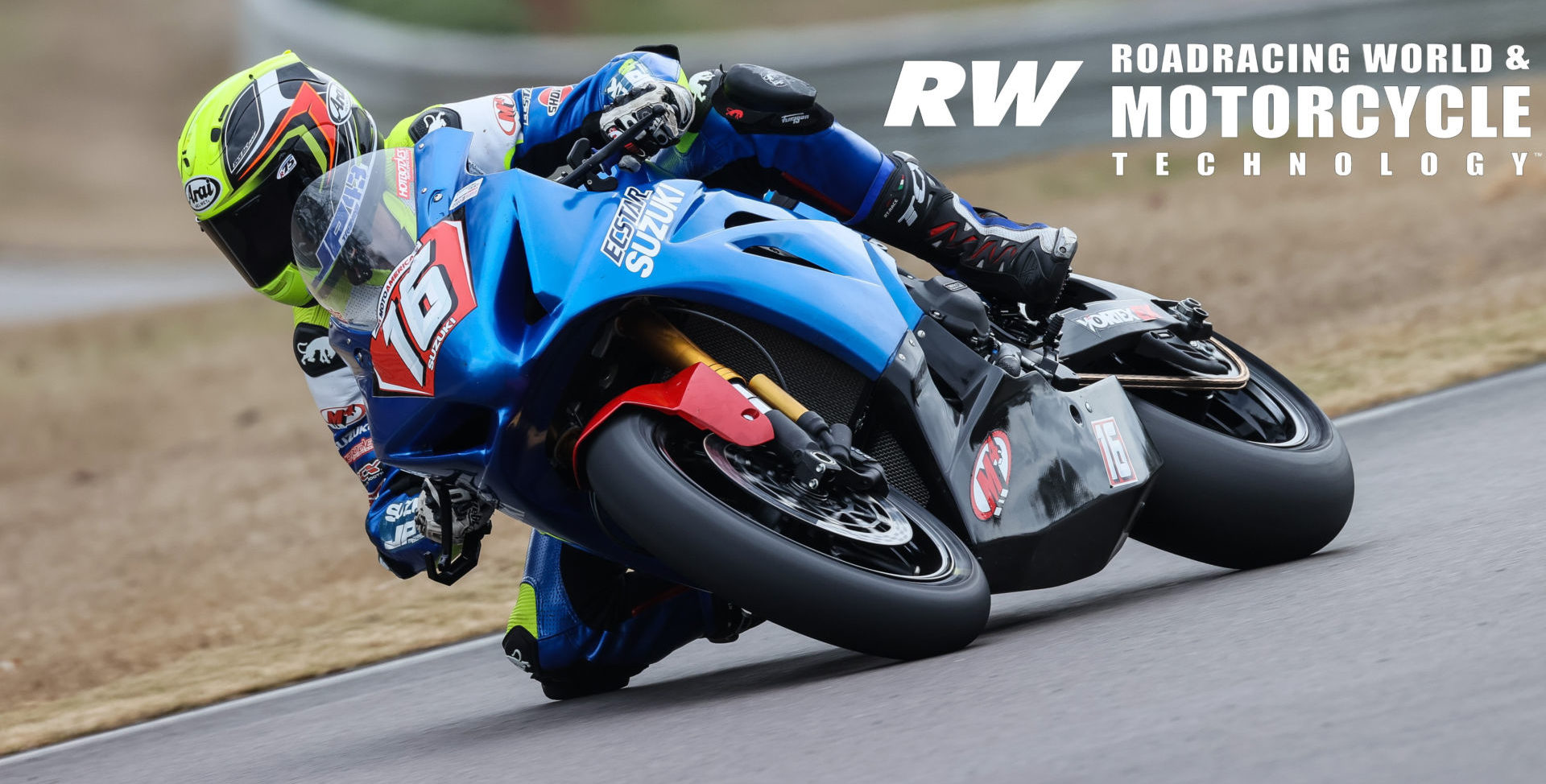Alex Dumas (16) at speed on his M4 ECSTAR Suzuki GSX-R1000R during the official 2020 MotoAmerica pre-season test at Barber Motorsport Park. Photo by Brian J. Nelson.