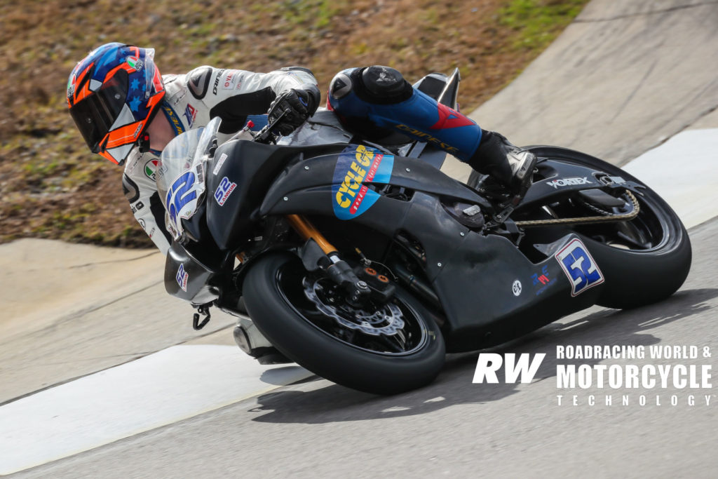 Nolan Lamkin (52) at speed during the 2020 MotoAmerica pre-season test at Barber Motorsports Park. Photo by Brian J. Nelson.