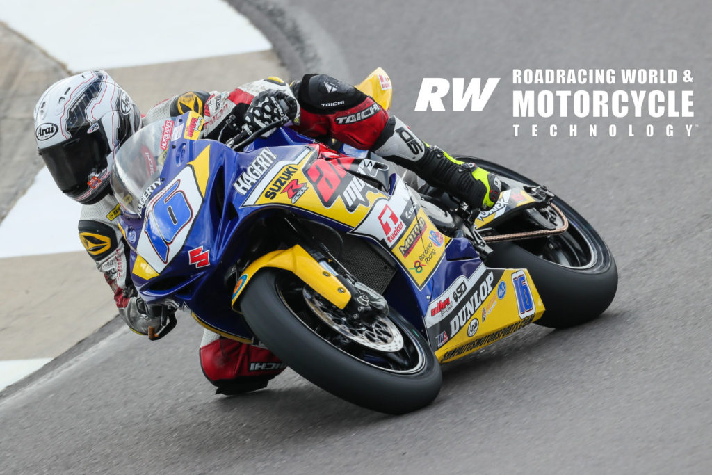 Kevin Olmedo (16) getting familiar with his new Altus Motorsports Suzuki GSX-R600 during the 2020 MotoAmerica pre-season test at Barber Motorsports Park. Photo by Brian J. Nelson.