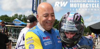 Richard Stanboli (left) with JD Beach (right) at VIRginia International Raceway, after Beach won his career-first MotoAmerica Superbike race. Photo by Brian J. Nelson.