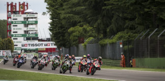 The start of a World Superbike race at Imola in 2019. Photo courtesy of Dorna WorldSBK Press Office.