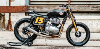 Royal Enfield Unveils Melissa Paris’ INT 650 Flat Tracker The right side of Melissa Paris' one-off Royal Enfield INT 650 flat tracker. Photo by Brandon LaJoir, courtesy of Royal Enfield North America.