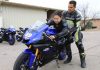 Yamaha Champions Riding School instructor and Army of Darkness rider Chris Peris teaching Hiyori Yoshida proper sportbike riding body positioning.