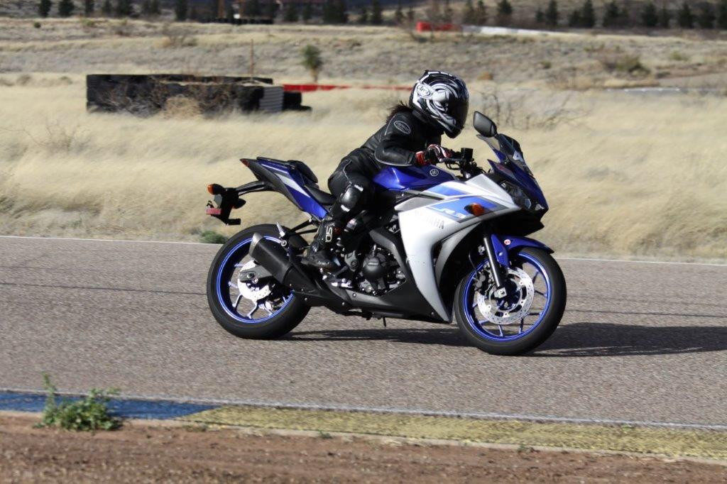 Hiyori Yoshida on track aboard a Yamaha Champions Riding School YZF-R3 at Inde Motorsports Ranch. 