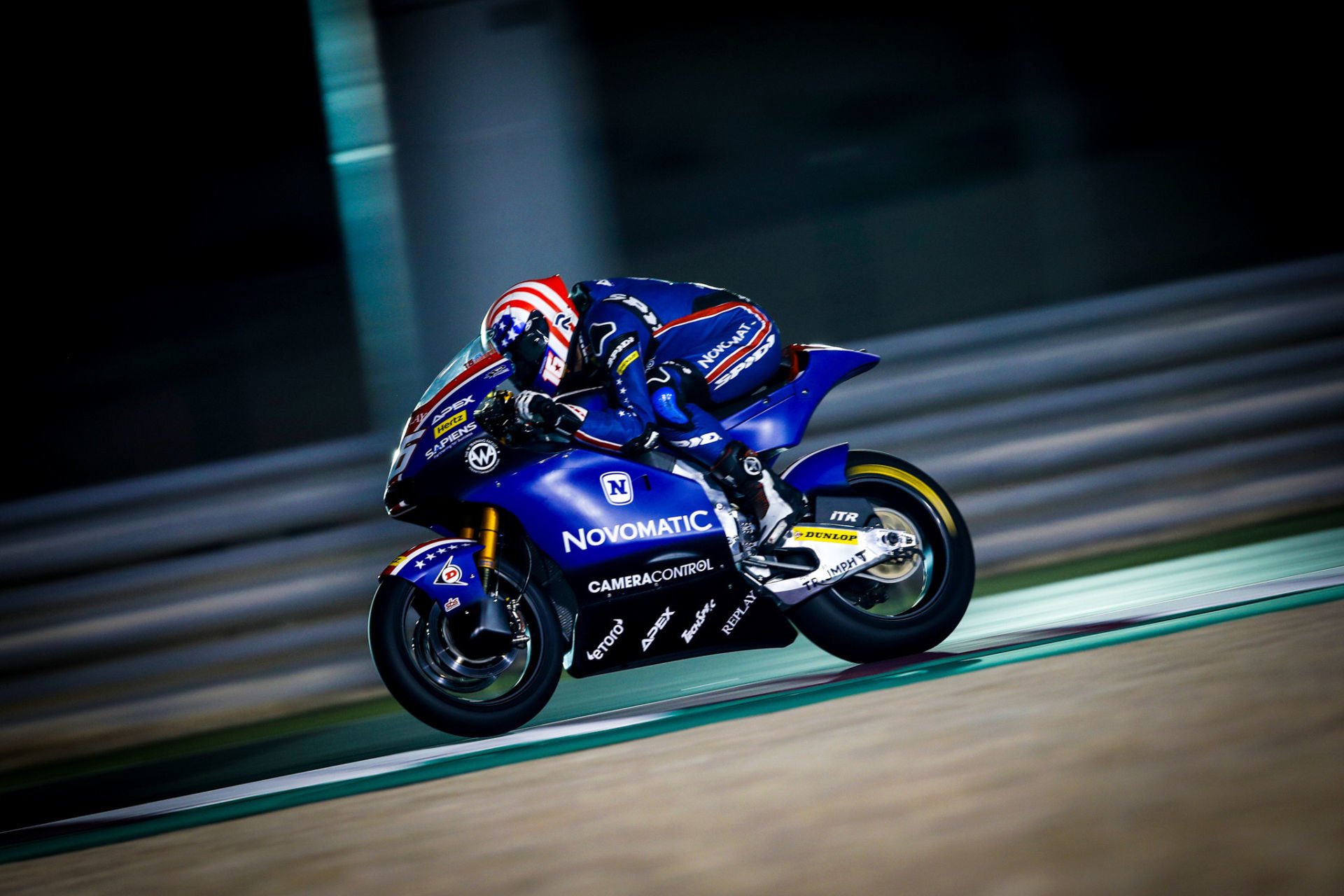 Joe Roberts (16) in action during the 2020 Moto2 World Championship opening round at Losail International Circuit, in Qatar. Photo courtesy of American Racing Team.