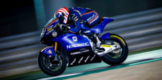 Joe Roberts (16) in action during the 2020 Moto2 World Championship opening round at Losail International Circuit, in Qatar. Photo courtesy of American Racing Team.