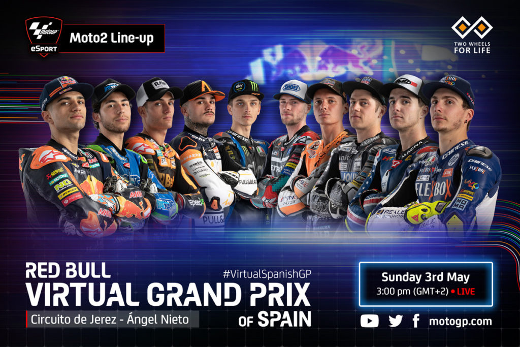 The Moto2 class rider lineup for the Red Bull Virtual Grand Prix of Spain. Image courtesy of Dorna.