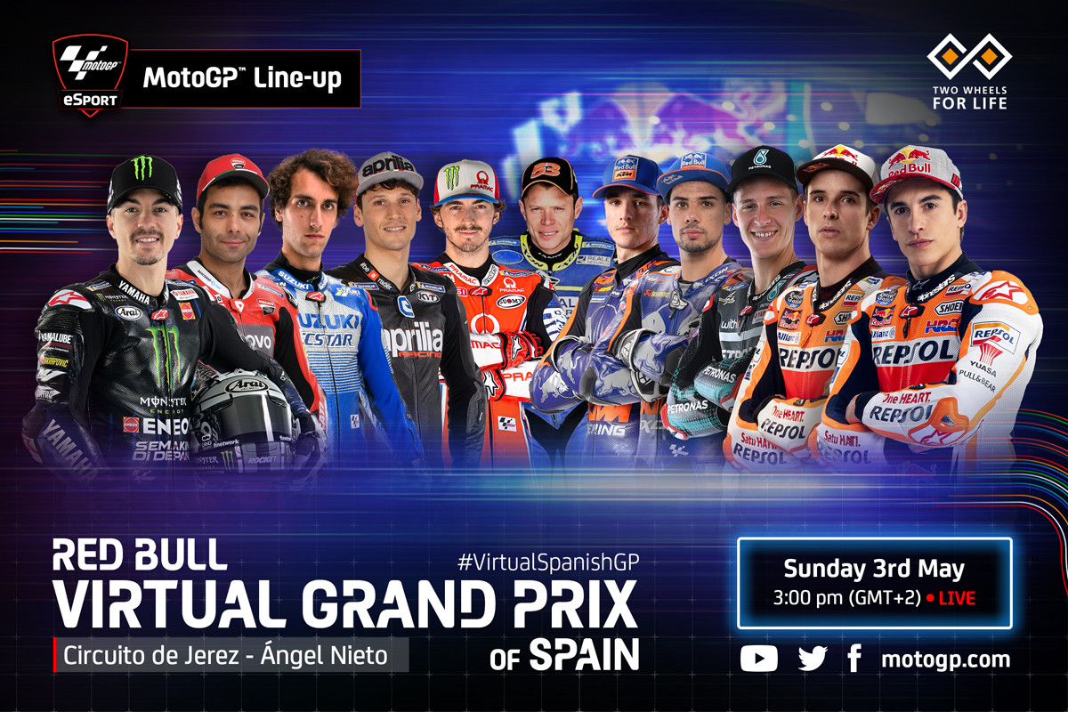 The MotoGP riders scheduled to participate in Red Bull #VirtualSpanishGP. Image courtesy of Dorna.