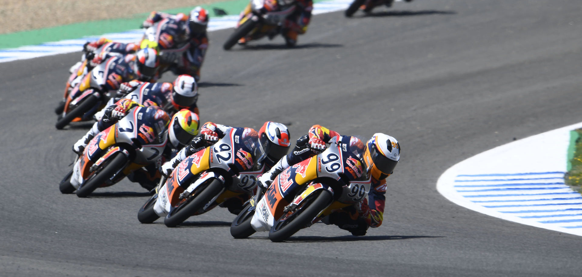 Action from a Red Bull MotoGP Rookies Cup race at Jerez in 2019. Photo by GEPA Pictures, courtesy of Red Bull.