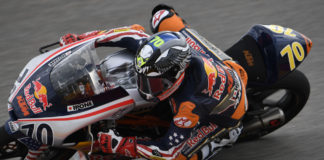 Tyler Scott (70) at speed during the 2019 Red Bull MotoGP Rookies Cup. Photo by GEPA Pictures, courtesy of Red Bull.