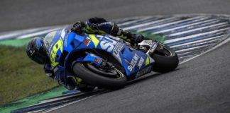 Sylvain Guintoli (50) testing a Suzuki GSX-RR at Jerez in November 2019. Photo courtesy of Team Suzuki Press Office.