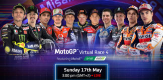 MotoGP Virtual Race 4 is scheduled to include (from left) Valentino Rossi , Maverick Vinales, Michele Pirro, Francesco Bagnaia, Lorenzo Savadori, Tito Rabat, Takaaki Nakagami, Joan Mir, Fabio Quartararo, Alex Marquez, and Marc Marquez. Image courtesy of Dorna